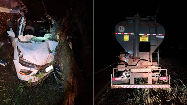 Imagem referente a notícia: Peça de caminhão se solta, atinge picape e termina em morte na PR-495 em Missal