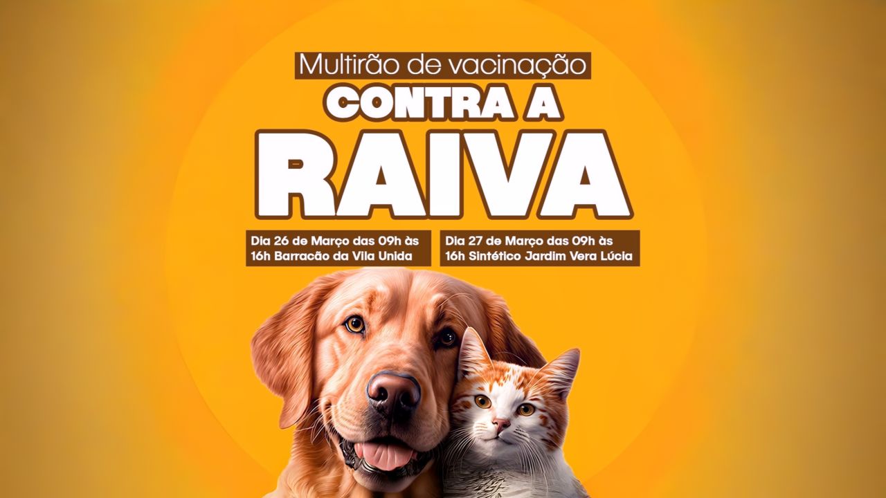 Corbélia realiza mutirão de vacinação contra a raiva para cães e gatos nos dias 26 e 27 de março
