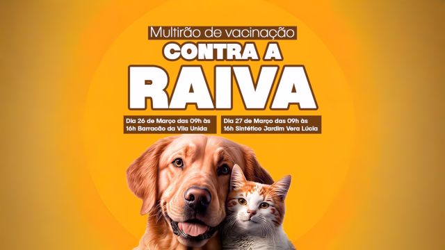 Imagem referente a notícia: Corbélia realiza mutirão de vacinação contra a raiva para cães e gatos nos dias 26 e 27 de março