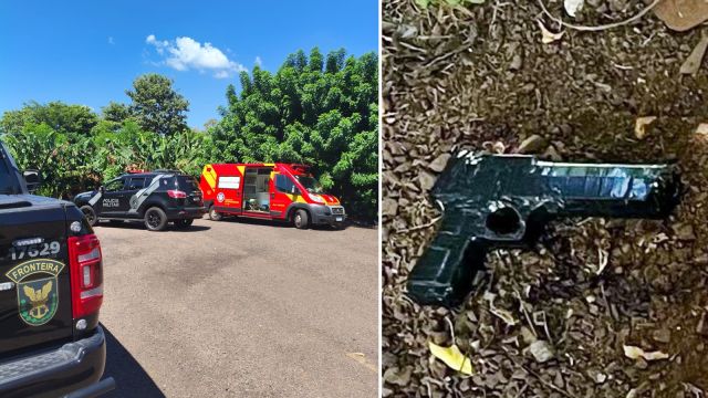 Imagem referente a notícia: Intervenção policial termina com homem morto e simulacro apreendido em Marechal Cândido Rondon