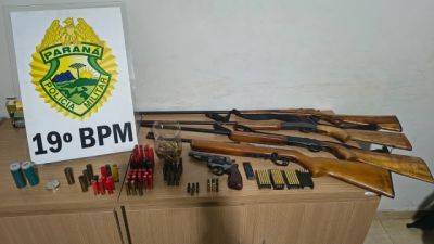 Imagem referente a notícia: Tiros, ameaça e arsenal apreendido: ocorrência de violência doméstica mobiliza PM em Nova Santa Rosa