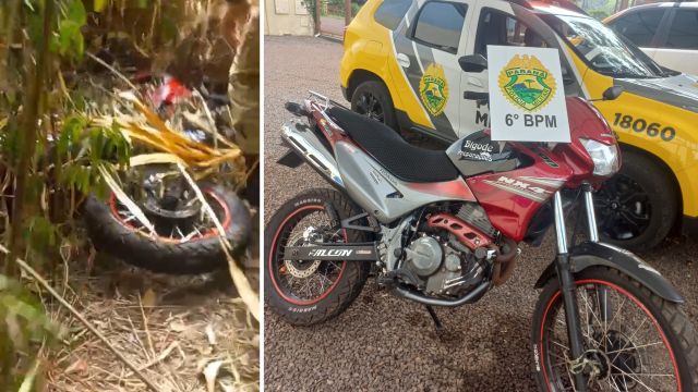 Moto furtada é encontrada escondida em mata fechada no interior do Paraná e mobiliza ação rápida da PM