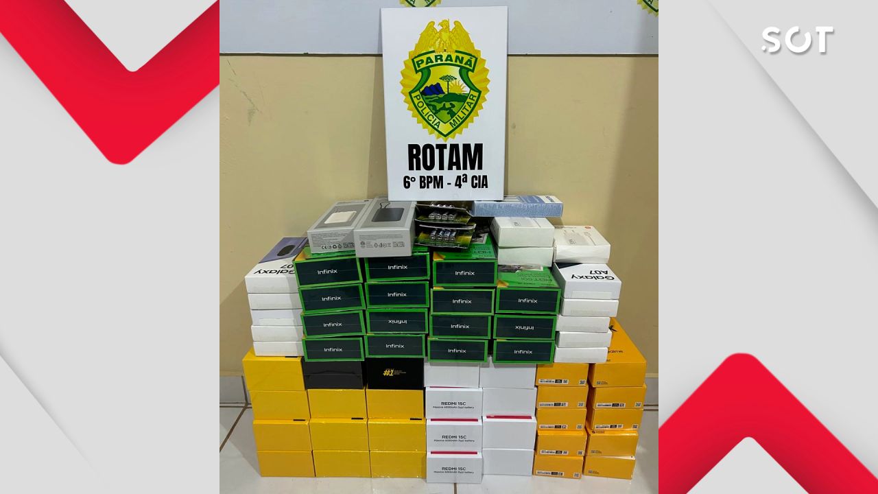 ROTAM apreende 55 celulares contrabandeados em ônibus na rodoviária de Santa Tereza do Oeste