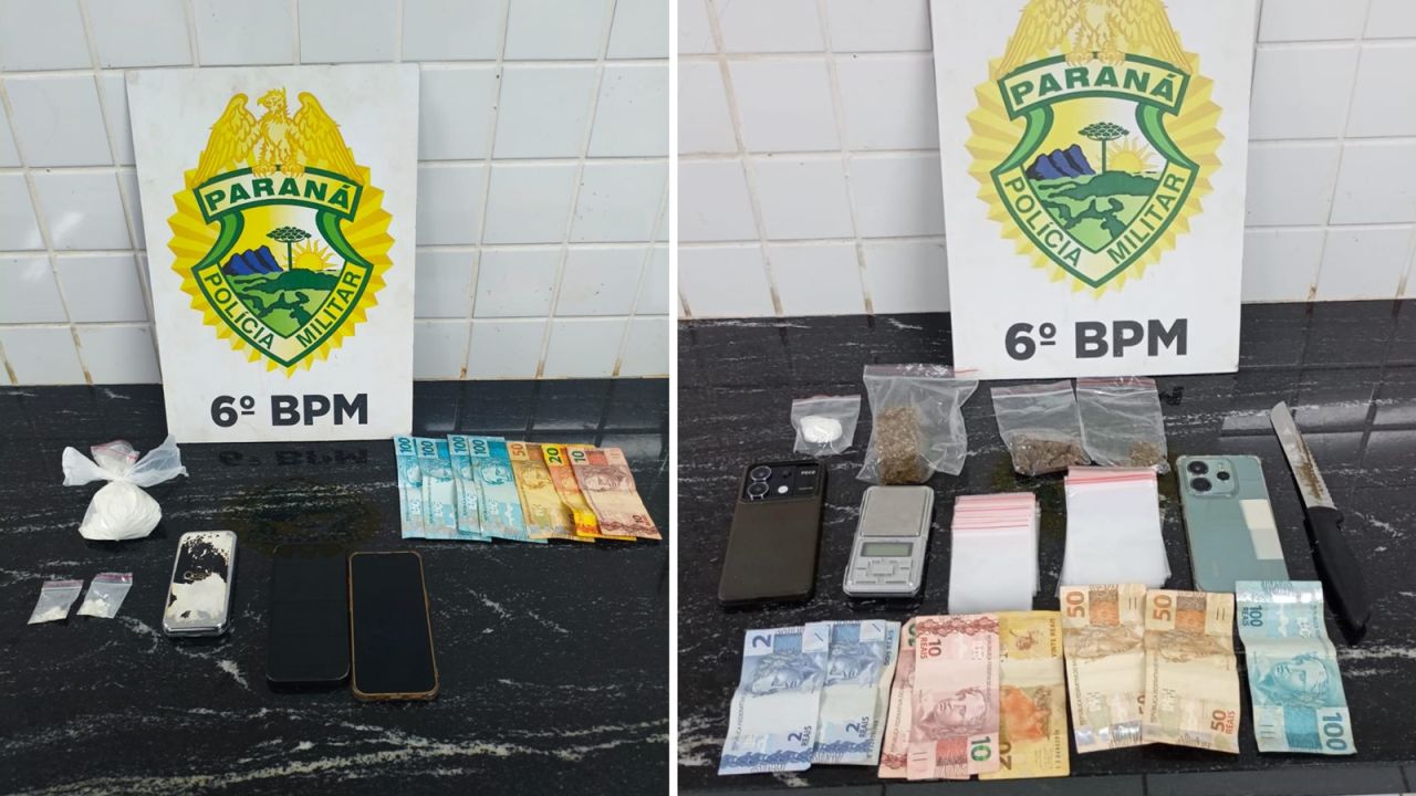 Dois casos de tráfico de drogas são registrados em sequência e resultam em prisões e apreensões em Cascavel