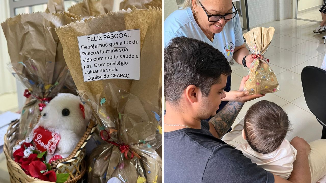 Ação do CEAPAC distribui kits de páscoa para crianças em tratamento