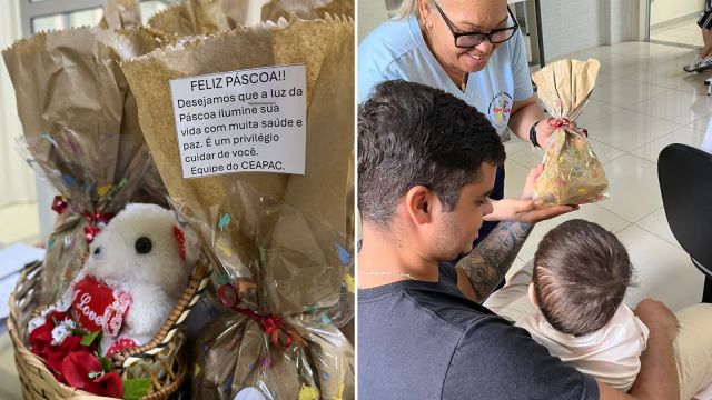 Ação do CEAPAC distribui kits de páscoa para crianças em tratamento