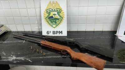 Imagem referente a notícia: Idoso de 75 anos é preso após denúncia de disparos e apreensão de armas no interior do PR