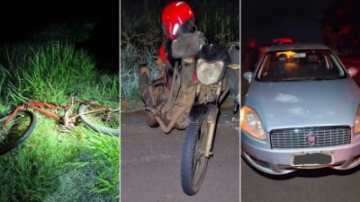 Imagem referente a notícia: Acidente envolvendo moto e carro de Cascavel e bicicleta deixa dois feridos na PR-182 em Toledo