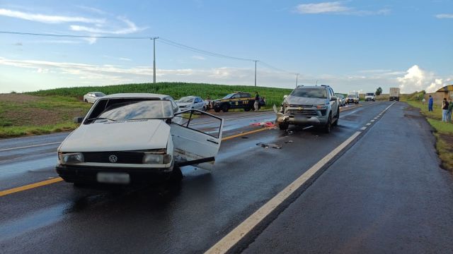 Imagem referente a notícia: Colisão transversal na BR-373 em Chopinzinho deixa vítima com ferimentos