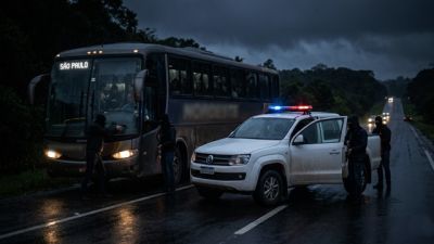 Imagem referente à notícia: Quadrilha armada intercepta ônibus e rouba celulares e pertences de passageiros na BR-369
