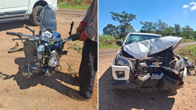 Imagem referente a notícia: Colisão frontal entre moto e caminhonete deixa jovem ferido na PR-495 em Medianeira