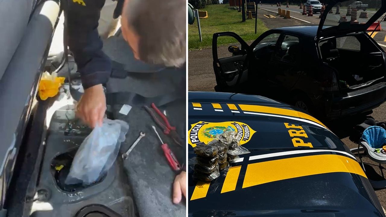 PRF apreende haxixe de alto valor e maconha escondidos em carro na BR-277 e prende casal no PR