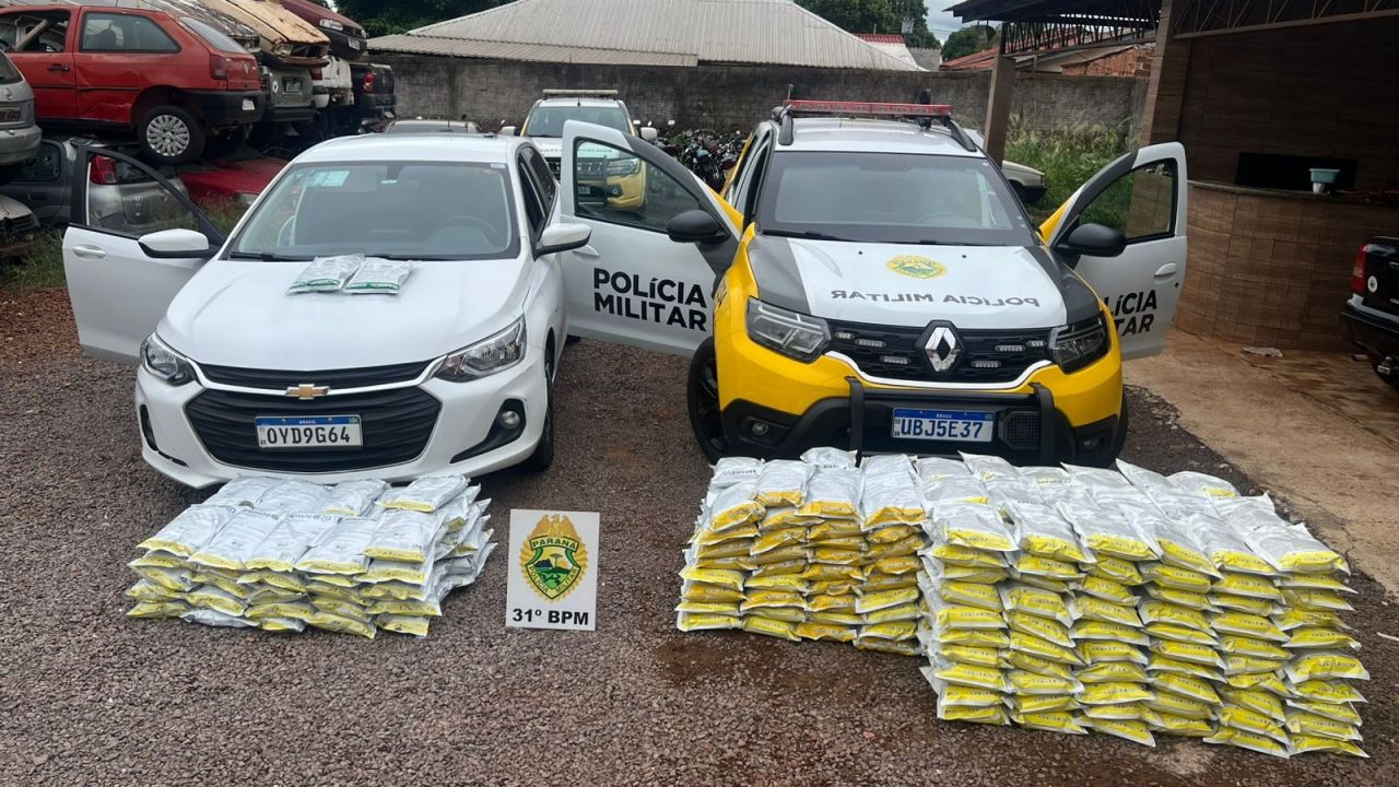 Polícia Militar apreende 302 kg de agrotóxicos contrabandeados e recupera veículo furtado em Terra Roxa