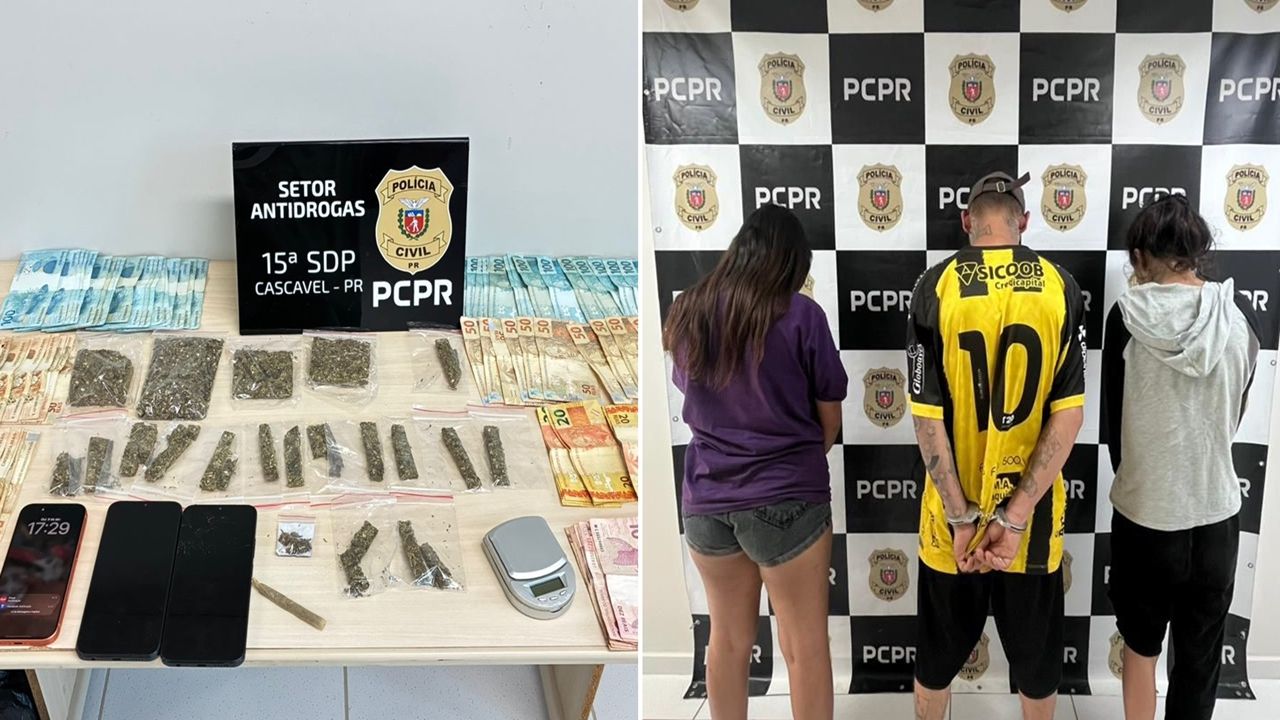 Polícia Civil apreende drogas, dinheiro e prende três por tráfico em residência de Cascavel