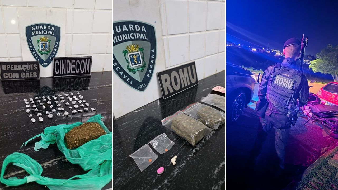 Ações da Guarda Municipal terminam com a apreensão de drogas, recuperação de veículo e detenção em Cascavel