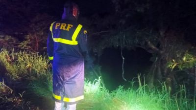 Imagem referente a notícia: Padrasto morre após tentar salvar enteada em caminhão que caiu em represa na BR-116, no Paraná