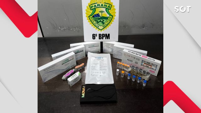 Imagem referente a notícia: Medicamentos proibidos são apreendidos em ônibus durante operação do Pelotão de Choque em Cascavel