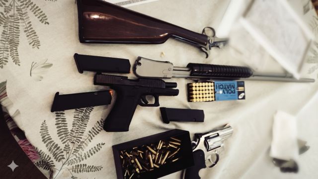 Imagem referente a notícia: Delegacia da Mulher apreende arsenal após denúncia de ameaça de morte em caso de violência doméstica em Foz do Iguaçu