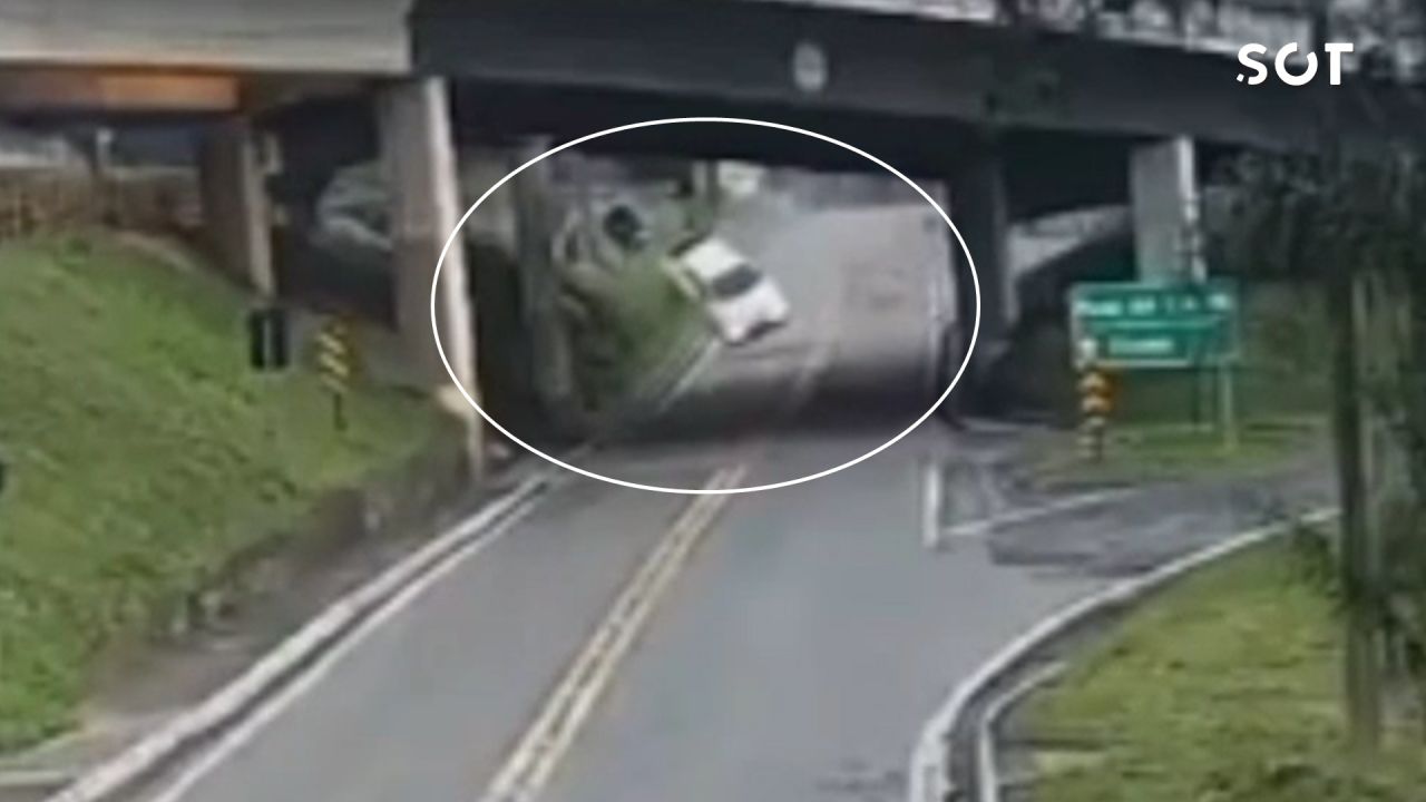 Caminhonete despenca de viaduto e deixa dois feridos após acidente na PR-151, em Castro