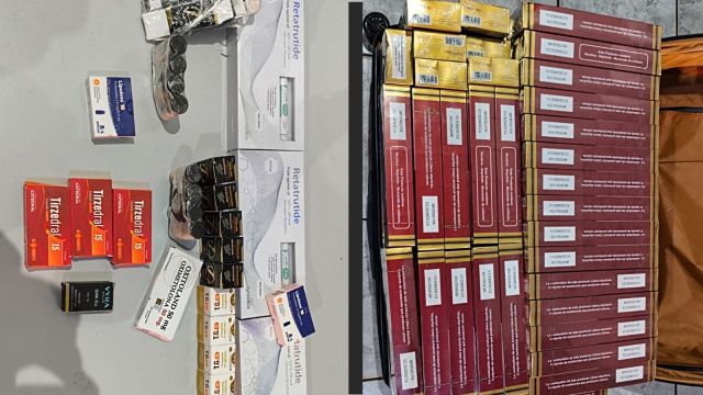 Imagem referente a notícia: PM apreende cigarros contrabandeados e medicamentos ilegais em ônibus em Cascavel