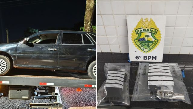 Imagem referente a notícia: PM recupera carro roubado e apreende quatro menores com simulacro de arma em Cascavel