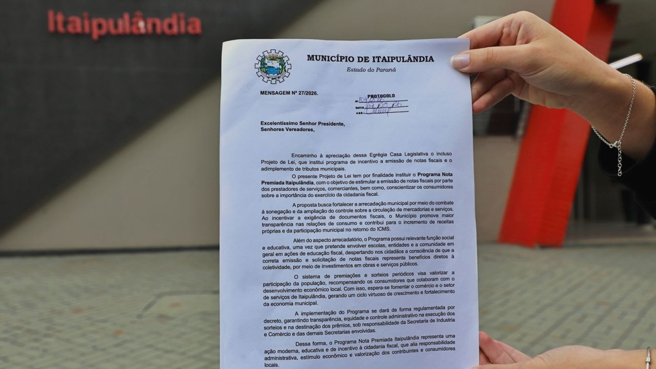 Executivo protocola projeto da Nota Premiada e prevê R$ 150 mil em prêmios em Itaipulândia