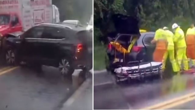 Colisão frontal na BR-277 deixa casal gravemente ferido após aquaplanagem em Guaraniaçu