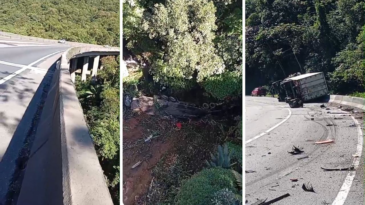 Caminhão despenca em ribanceira de 70 metros e deixa uma vítima morta na BR-277, em Morretes