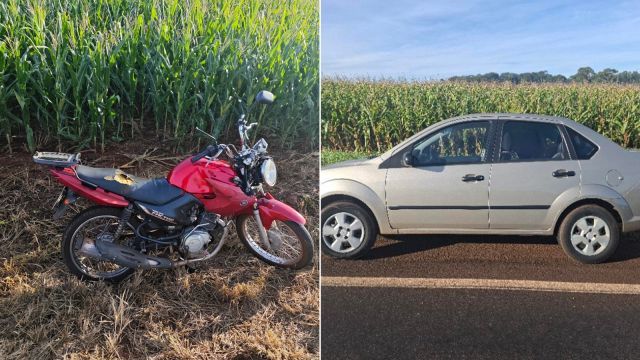 Colisão entre carro e moto deixa homem ferido na PRC-467 em Marechal Cândido Rondon