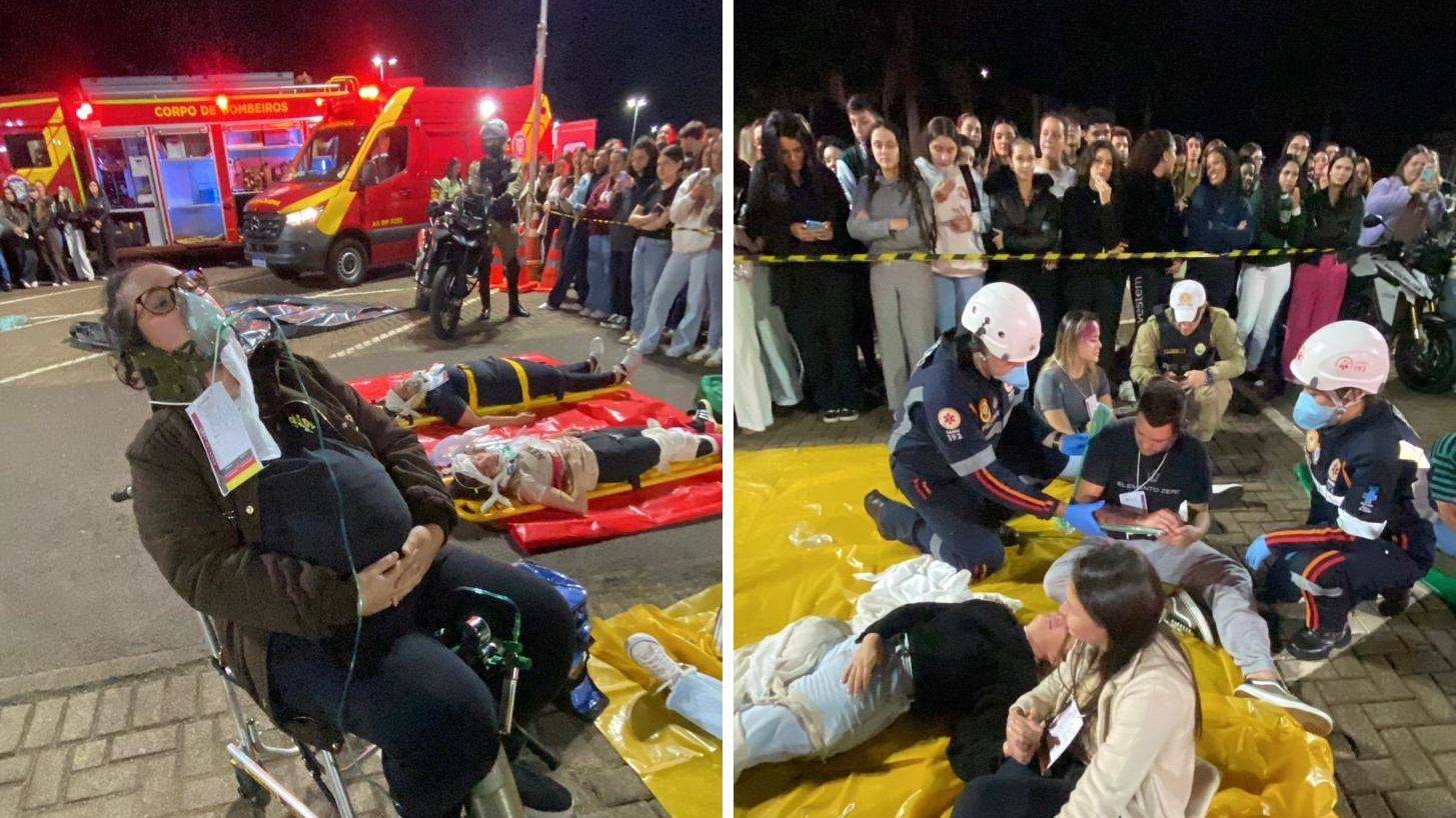 Imagem referente a notícia: Simulado de acidente com múltiplas vítimas mobiliza forças de segurança e saúde durante Maio Amarelo em Cascavel