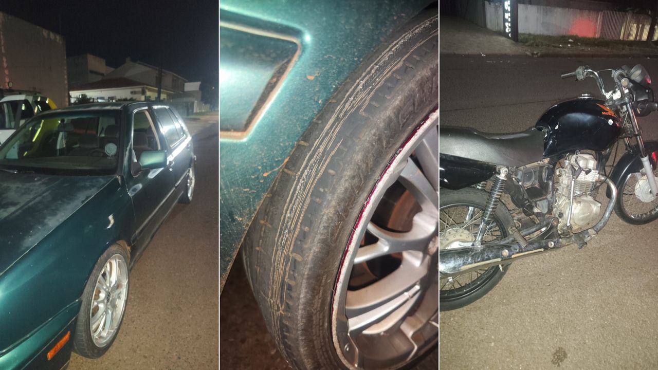 Moto com documentação irregular e carro com pneus carecas são apreendidos em fiscalização da PM em Cascavel