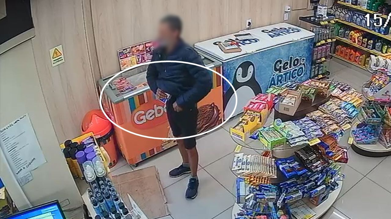 Homem é flagrado furtando conveniência de posto no bairro Santa Cruz; câmeras registram ação