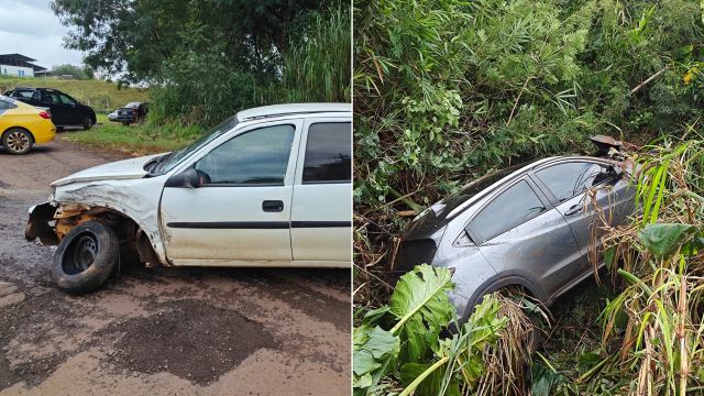 Batida transversal entre Corsa e HR-V deixa motorista ferido na PR-239 em Quatro Pontes