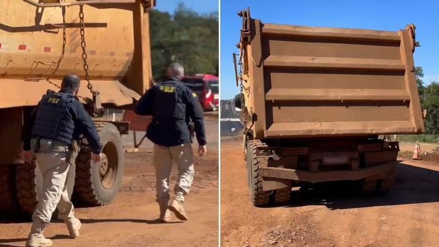 Imagem referente a notícia: PRF apreende caminhões caçamba com freios comprometidos e motoristas irregulares em Foz do Iguaçu