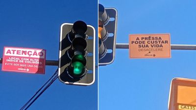 Imagem referente a notícia: Transitar instala placas educativas em 10 cruzamentos com maior número de sinistros em Cascavel