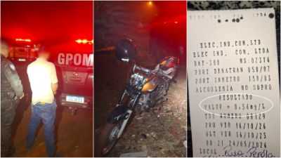 Imagem referente a notícia: Motociclista venezuelano embriagado foge da Guarda Municipal, cai durante perseguição e acaba preso em Cascavel