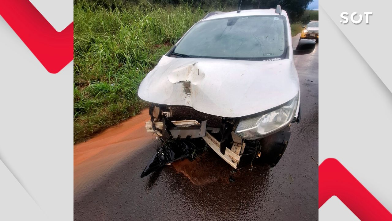 Motorista perde controle da direção e bate em placa na PR-180 em Goioerê