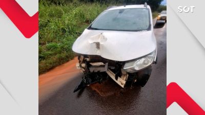 Imagem referente à notícia: Motorista perde controle da direção e bate em placa na PR-180 em Goioerê