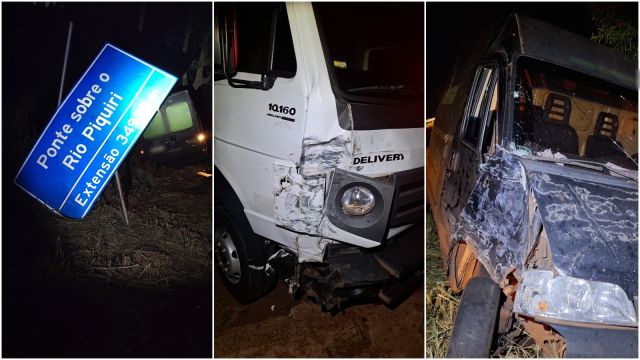 Colisão frontal entre caminhão e van deixa danos materiais na PR-182 em Palotina