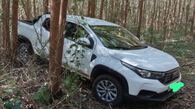 Imagem referente à notícia: Veículo roubado é recuperado em plantação de eucaliptos na área rural de Catanduvas