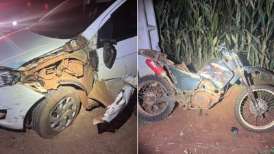 Imagem referente à notícia: Motociclista fica gravemente ferido após colisão transversal na PR-474, em Braganey
