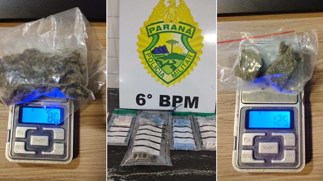 Ação da PM em Cascavel termina com preso, adolescente apreendido e drogas recolhidas no Centro de Cascavel