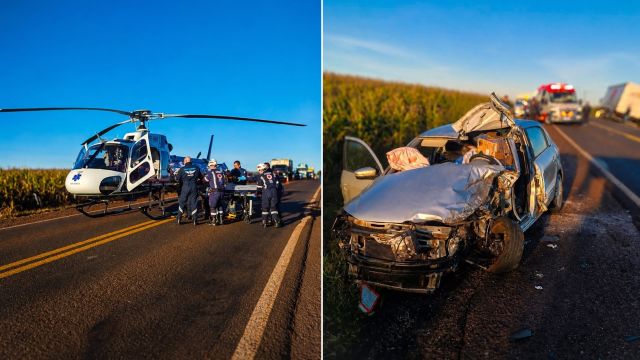 Acidente entre Assis Chateaubriand e Toledo deixa motorista preso às ferragens; cachorro sai ileso