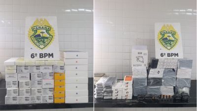 Imagem referente à notícia: PM apreende mais de 80 eletrônicos e medicamentos contrabandeados em duas ações em Cascavel
