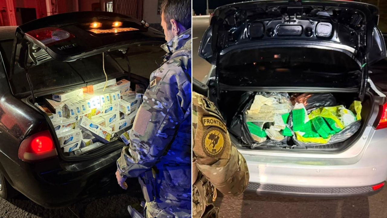 PRF apreende quase 200 kg de maconha e 5 mil maços de cigarros na BR-277, em Cascavel e Santa Tereza do Oeste