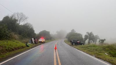 Imagem referente à notícia: Colisão frontal entre Pajero e Classic deixa três feridos na PR-471 em Catanduvas