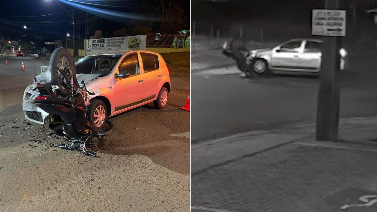 Motociclista sem CNH fica ferido após colisão com carro em cruzamento no bairro Universitário
