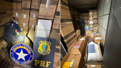 Imagem referente à notícia: Operação da Receita Federal e PRF apreende carga milionária de mercadorias estrangeiras na BR-277 em Cascavel