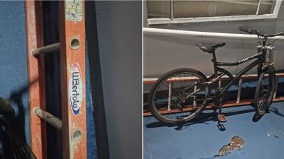 Imagem referente a notícia: Suspeito abandona escada e bicicleta durante fuga ao ver viatura da Guarda Municipal em Cascavel