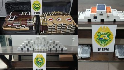 Imagem referente à notícia: Operação Faro apreende cigarros e 35 celulares estrangeiros em ações contra descaminho no Oeste do Paraná